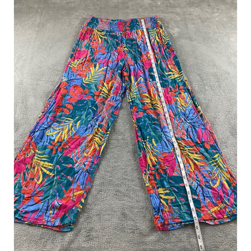 Kona Sol Womens Medium Tropical Palm Print Smocked Wide Leg Cover Up Pants Pink - Picture 9 of 15